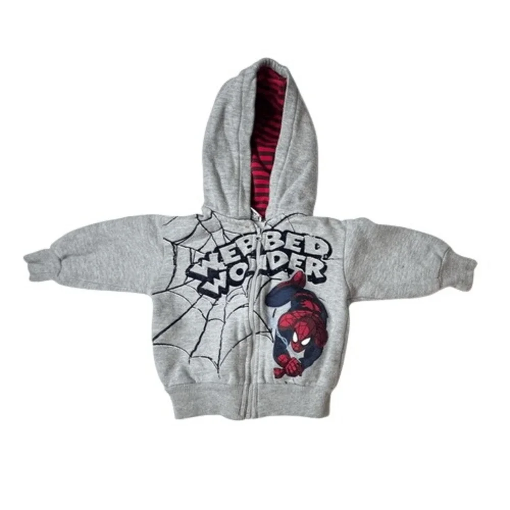 Marvel Webbed Wonder Zipper Gray Hooded Sweat Jacket Toddler 18 months Superhero